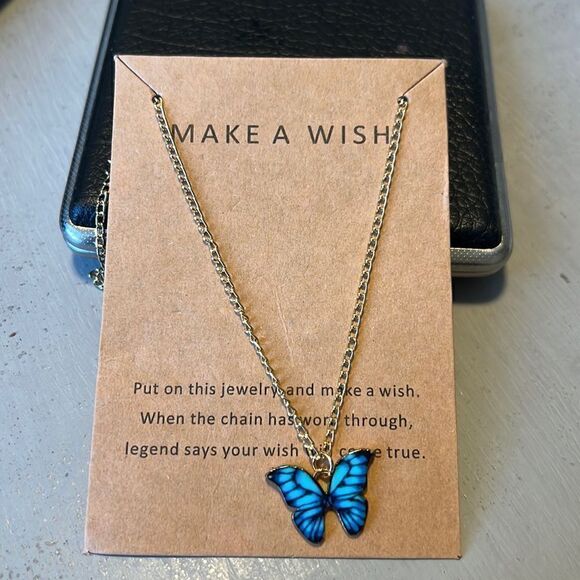 Blue Butterfly Make a Wish Necklace - Picture 1 of 2